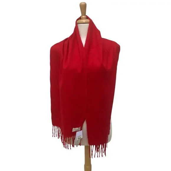 BEGG Scotland Cashmere Scarf 12” x 60” Arran Regal Red NEW Luxury Preppy